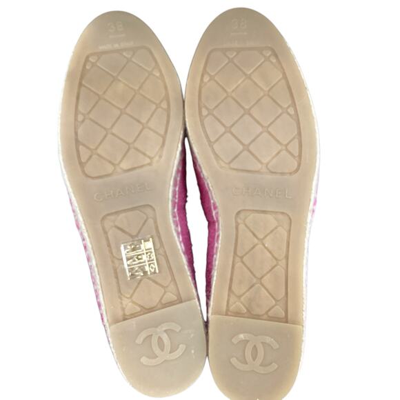 NIB Chanel Espadrilles Women SZ8 Made In Spain Fabric & Grosgrain Fuchsia &Black - Picture 5 of 9